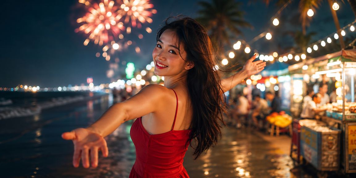 Chợ đêm Mũi Né với quầy xổ số và đèn lồng rực rỡ về đêm